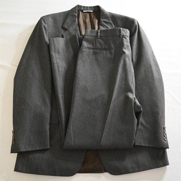 Vtg Christian Brooks USA Made 44R 36x32 Brown Stripe Wool Mens Jacket Pants Suit